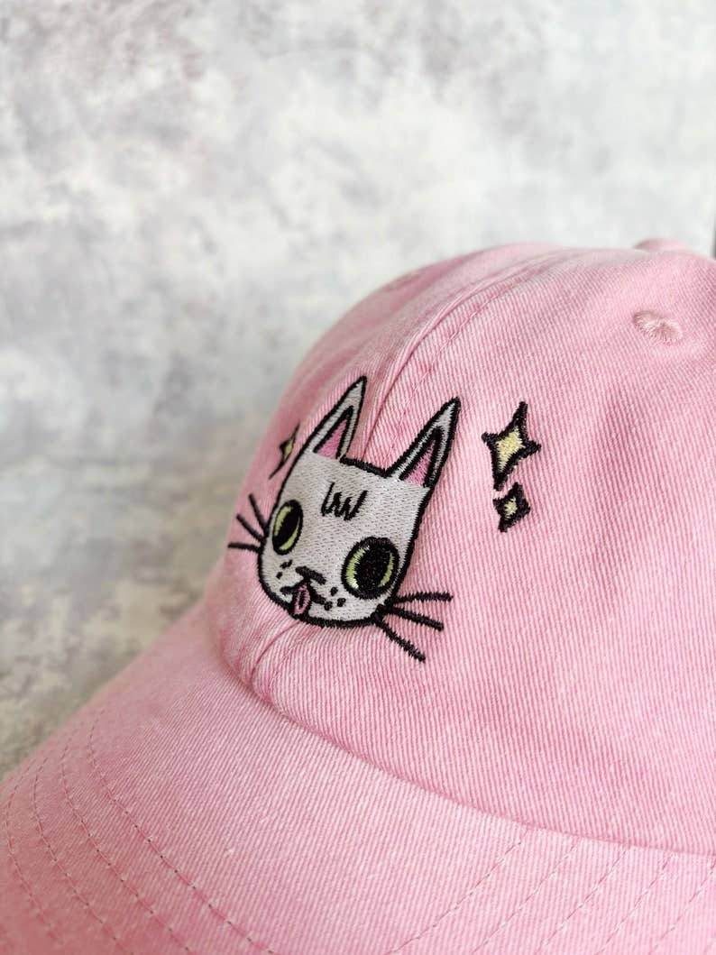 I LIKE CATS - Embroidered cat face pink vintage style baseball cap