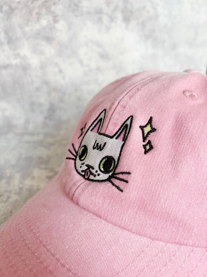 I LIKE CATS - Embroidered cat face pink vintage style baseball cap