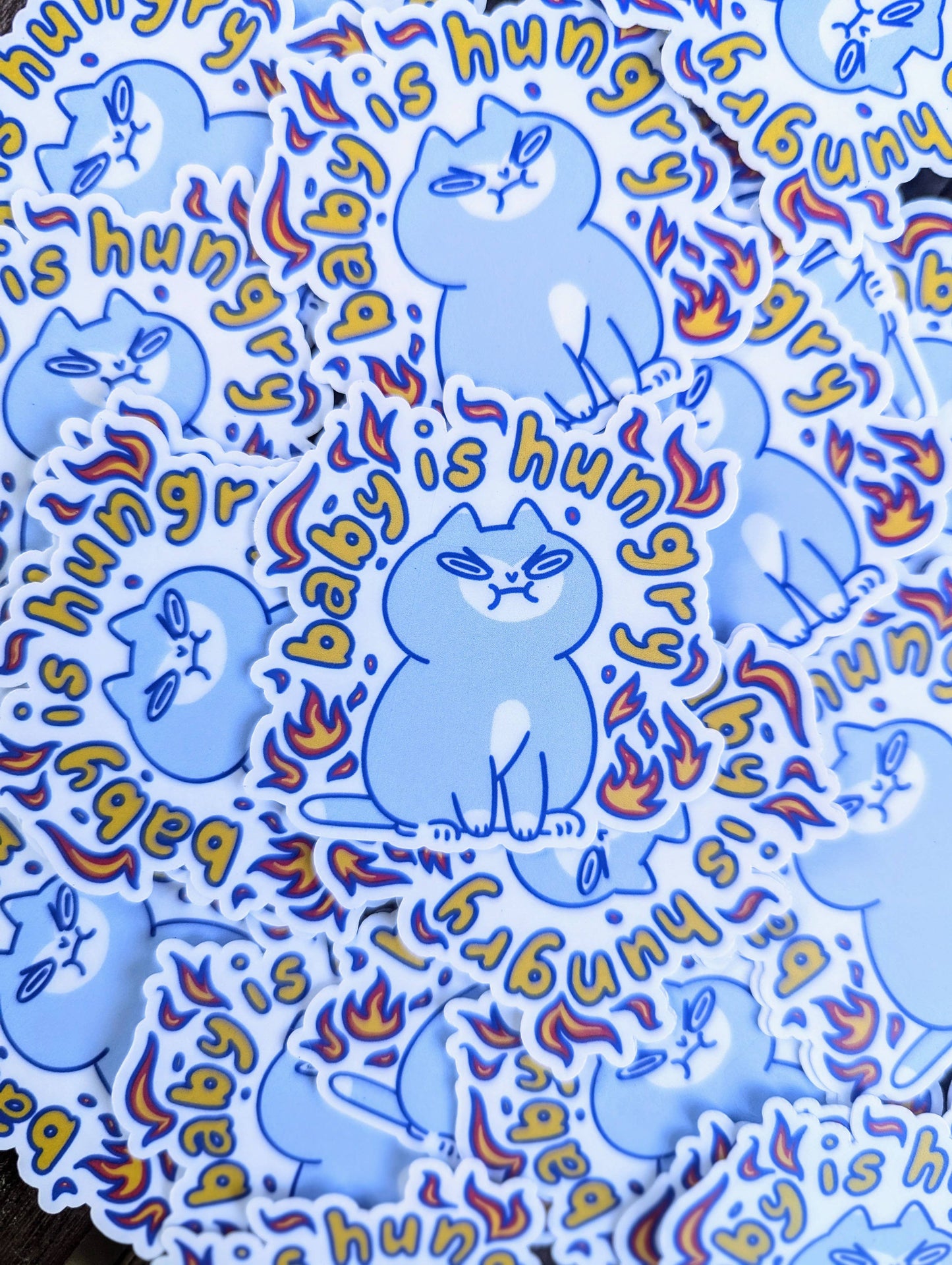 lauradzeng - "Baby Is Hungry" Cute Funny Cat Vinyl Sticker