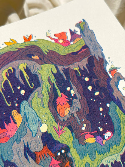 The Night Parade Small Riso Print / Woodfolk Collection