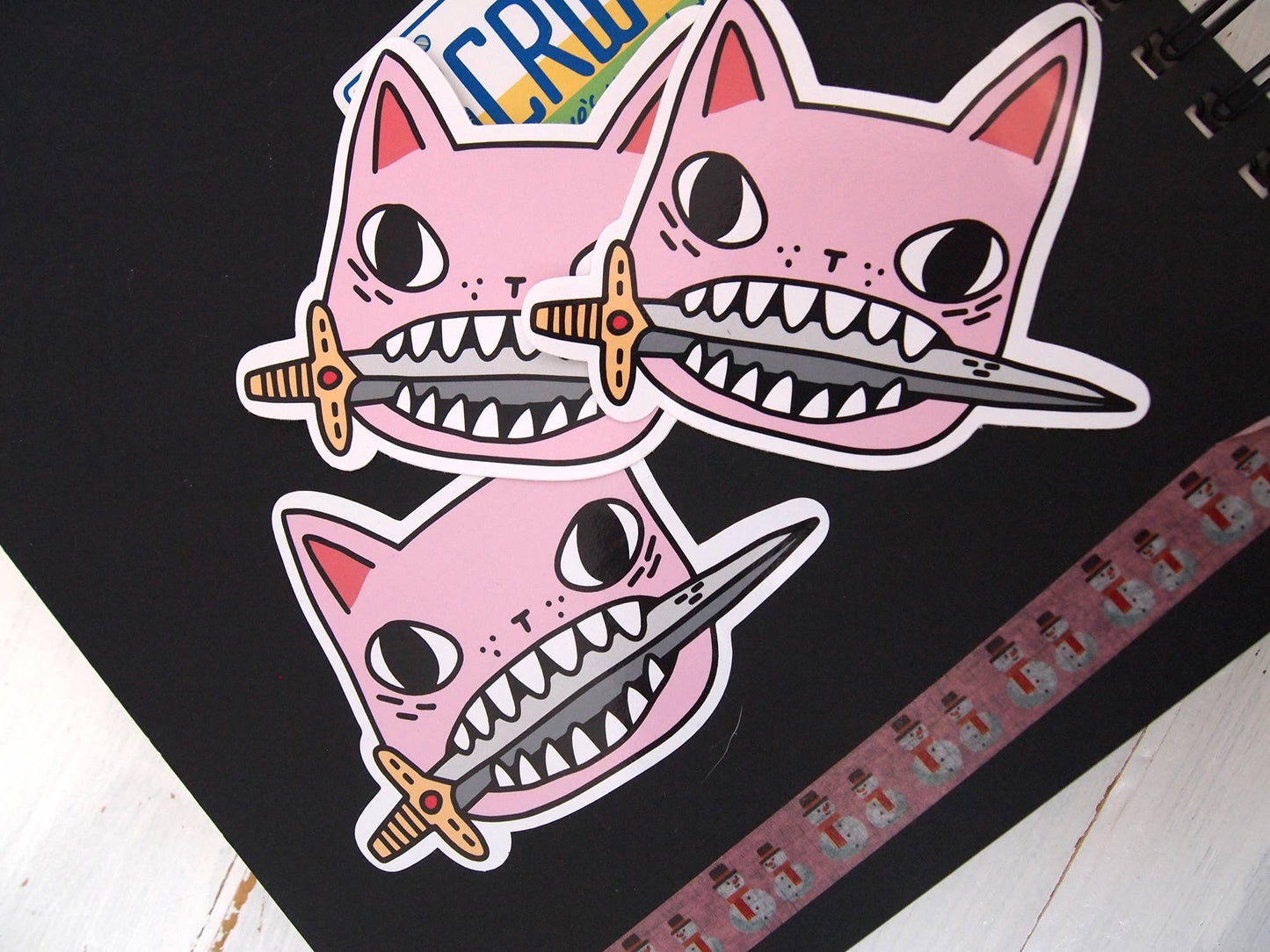 Pink cat illustrated vinyl sticker