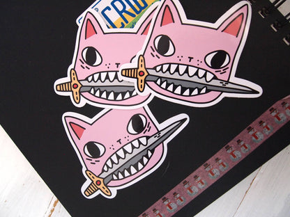 Pink cat illustrated vinyl sticker