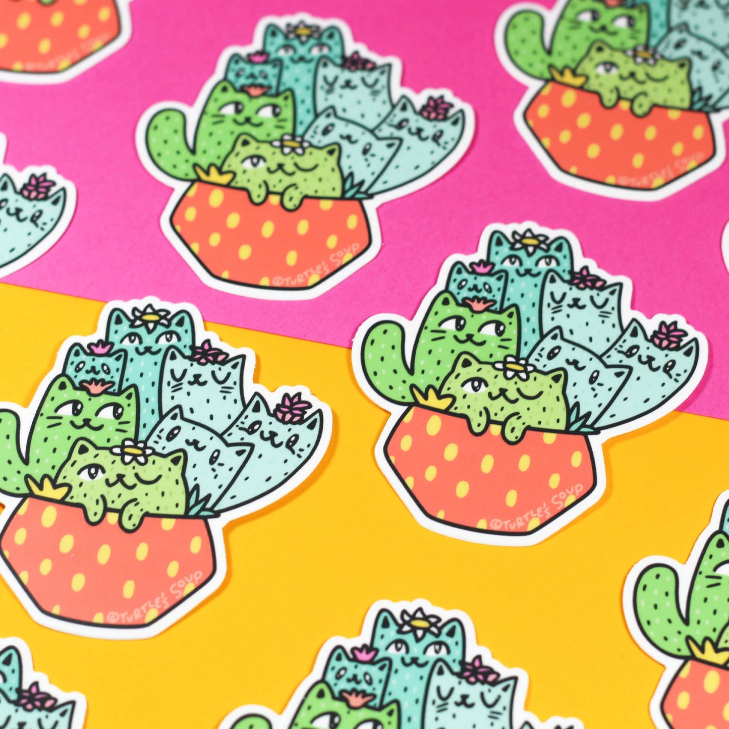 Turtle's Soup - Cactus Cats Cacti Garden Animal Planter Pot Vinyl Sticker