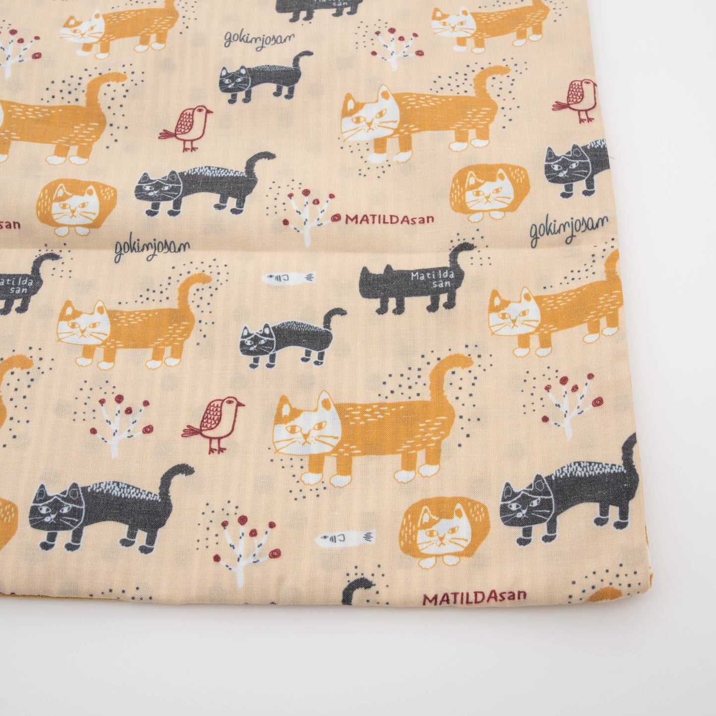 Kusuguru Japan Cats Embroidered Large Tote Bag -Yellow