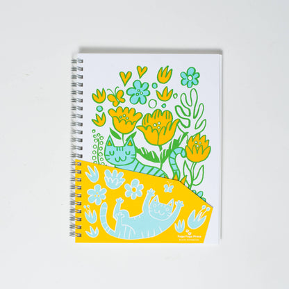 Egg Press Manufacturing - Cat Garden Blank Letterpress Notebook by Fugu Fugu