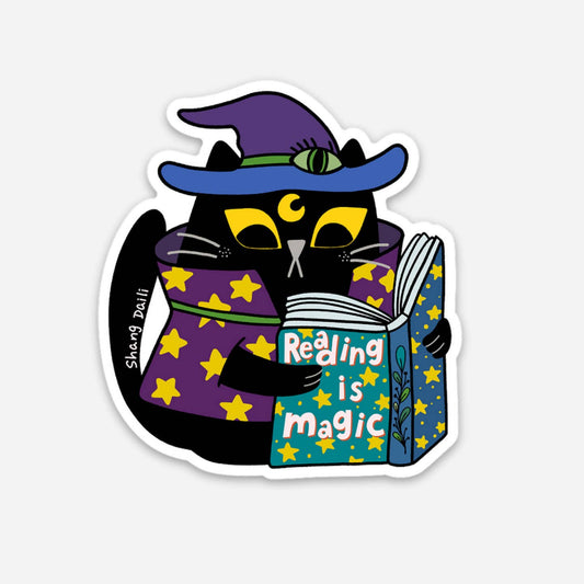 Cute cat sticker - Reading is Magic
