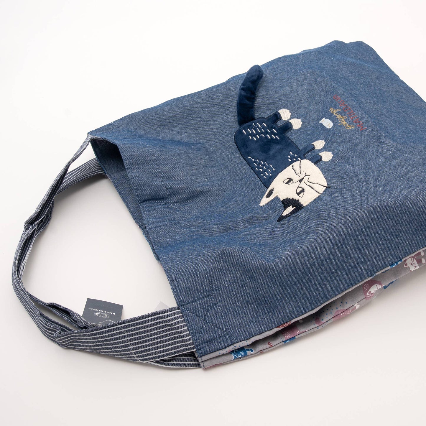 Kusuguru Japan Cats Embroidered Large Tote Bag - Blue