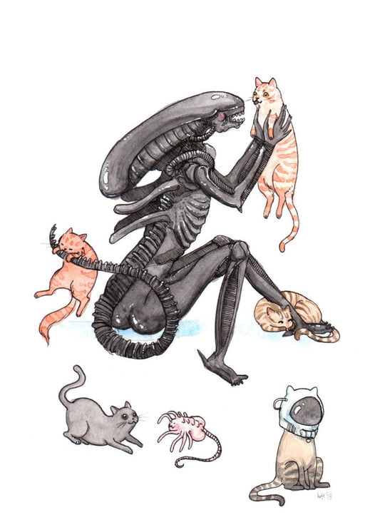 Stupid Animal Shop - Extra-purrestrial - Alien with Cats Print