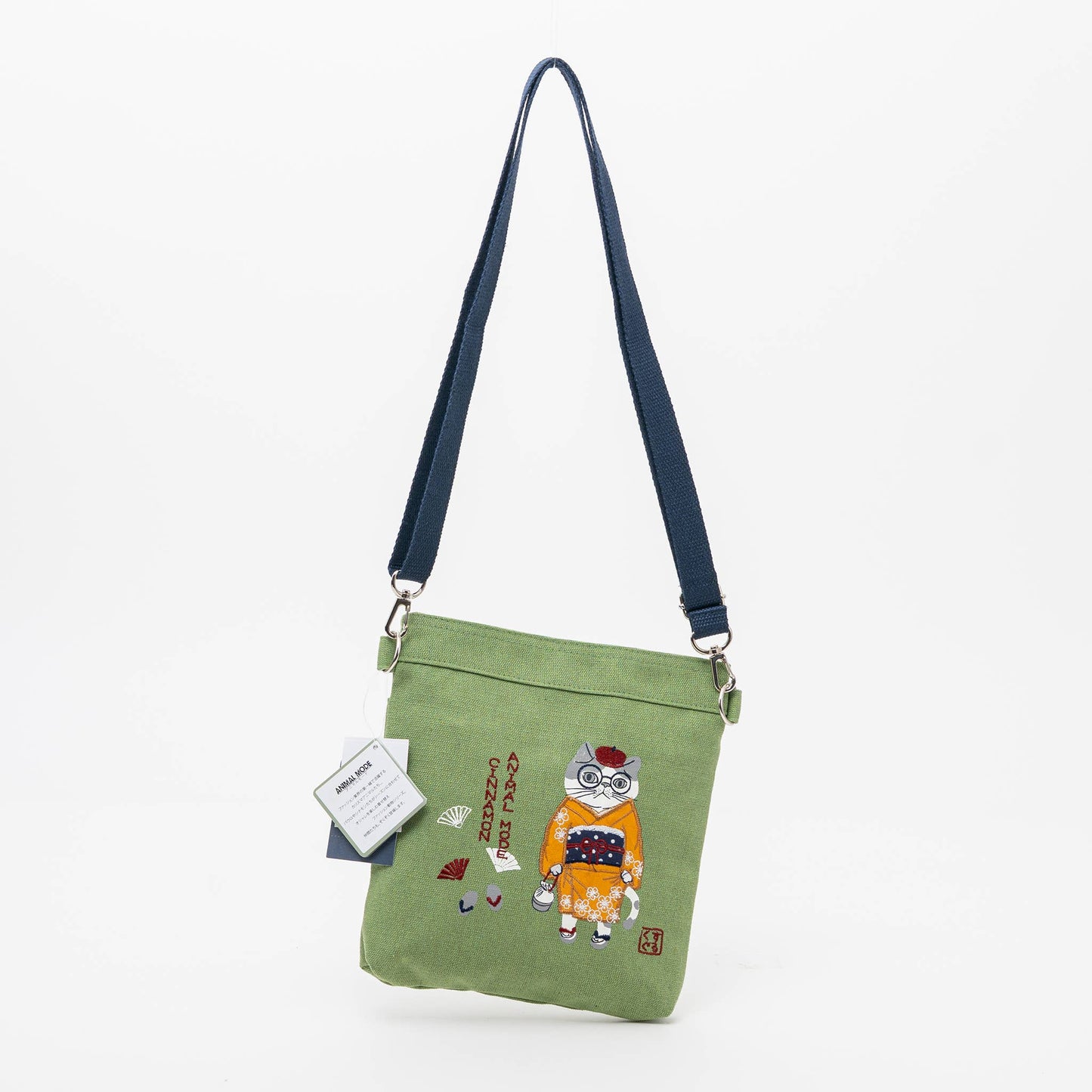 Kusuguru Japan Embroidered Kimono Cat Crossbody Bag