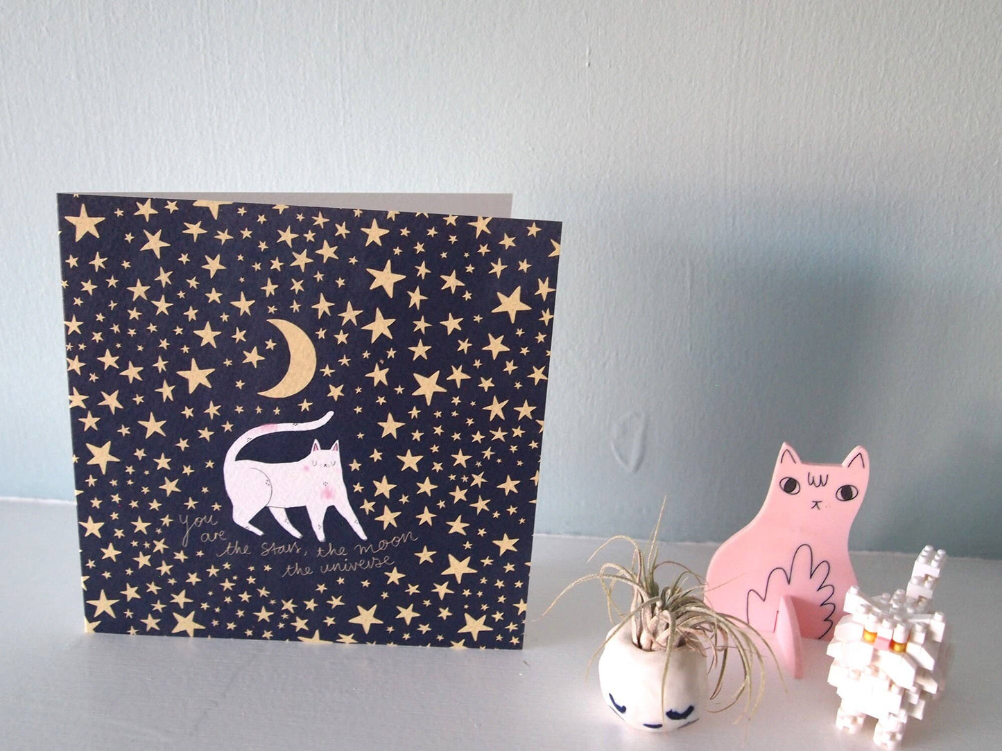 I LIKE CATS - Romantic Cat, Moon and Stars Greetings Card
