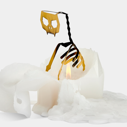 PyroPet Kisa Cat Skeleton Candle - 7" Tall, White