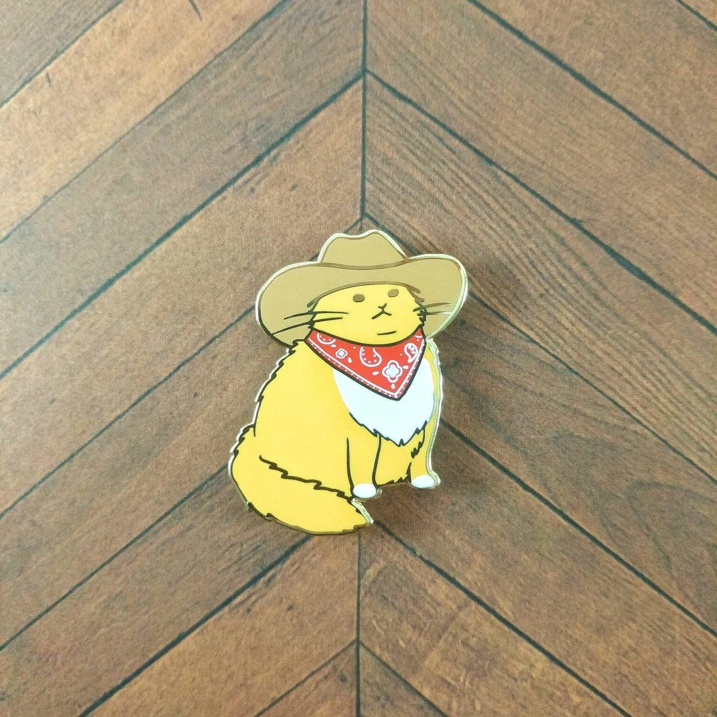 Cowboy Cat Enamel Pin - Meowdy in Orange