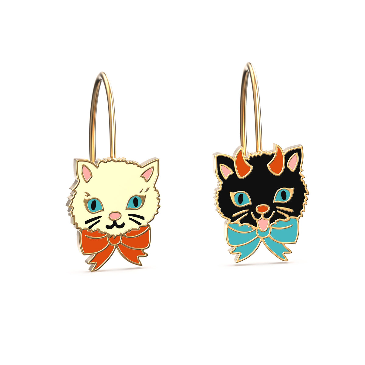 Good & Bad Kitten Gold Drop Earrings
