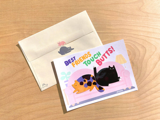 Cat Best Friends Touch Butts! | Flat A7 Card with Stickers