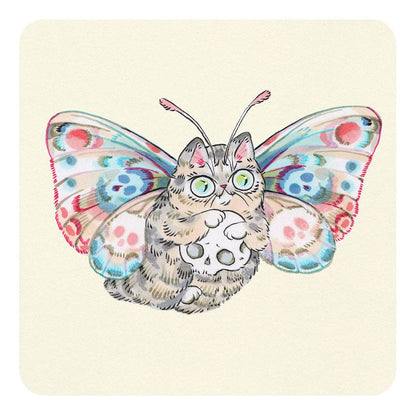 Paper Puffin - Moth Cat Print "Moth Cat with Skull”