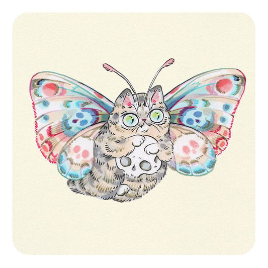 Paper Puffin - Moth Cat Print "Moth Cat with Skull”