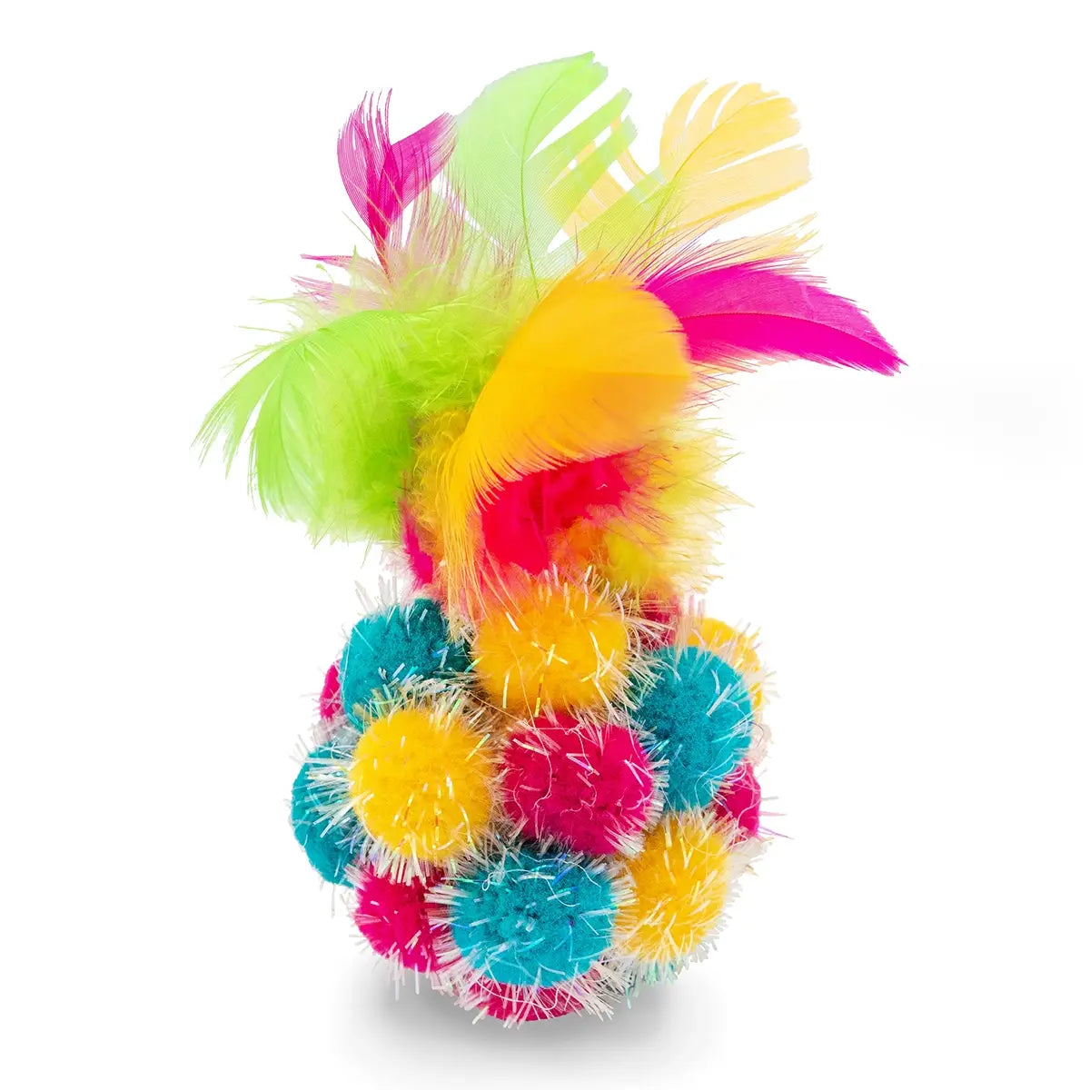 ThoozyPet Colorful Sparkle Pom Pom Ball w/ Feathers Cat Toy