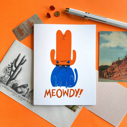 Meowdy Cat Fun Risograph Greeting Card