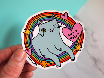 Cute Queer Cat Rainbow Die Cut Vinyl Sticker