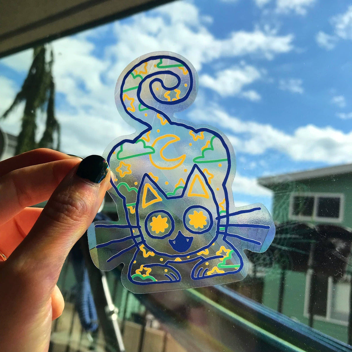 Cosmic Cat Rainbow Maker Sticker (in Blue/Turqoise)