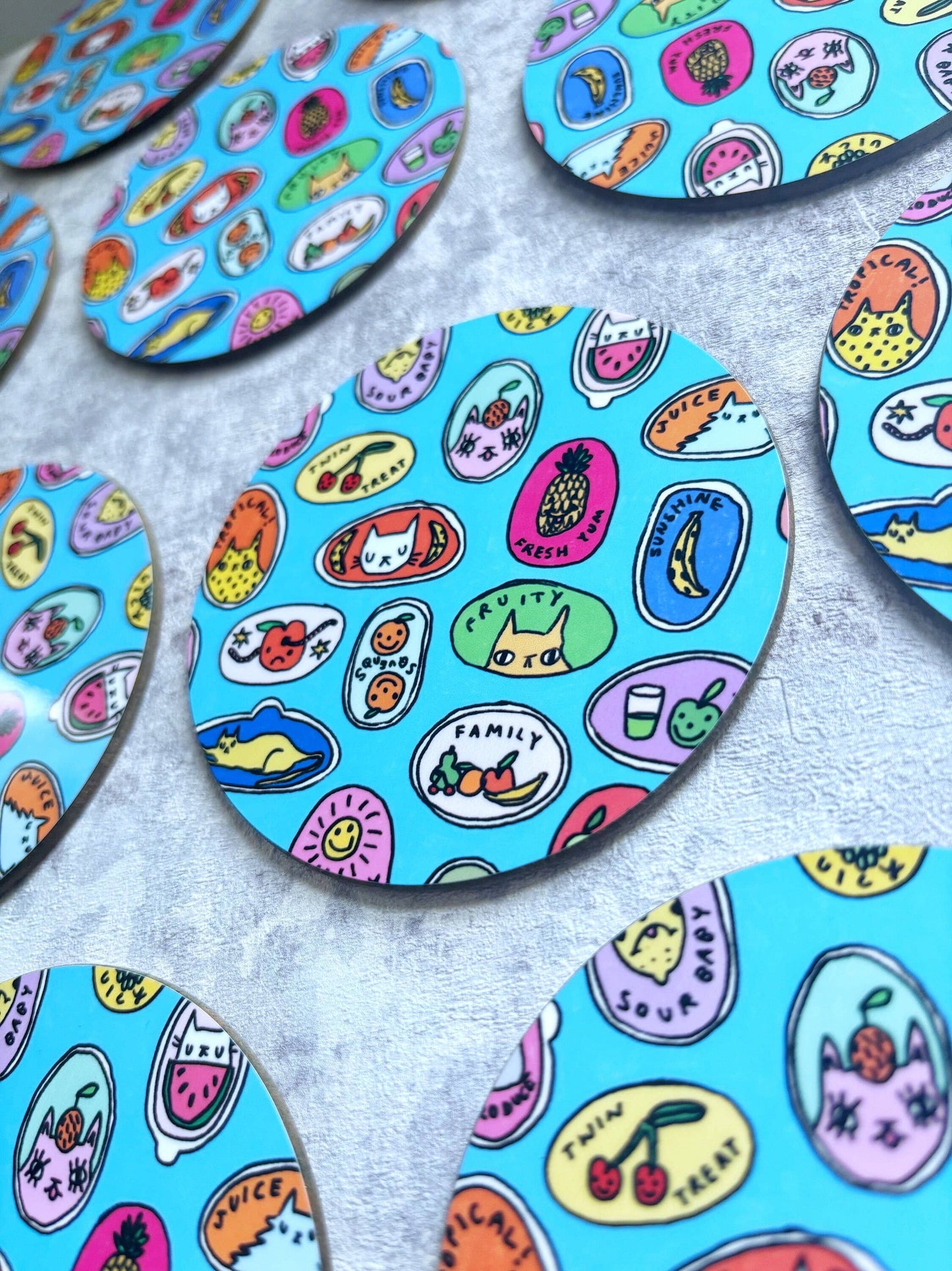 Fruity Cats Sticker Design Drinks Coaster