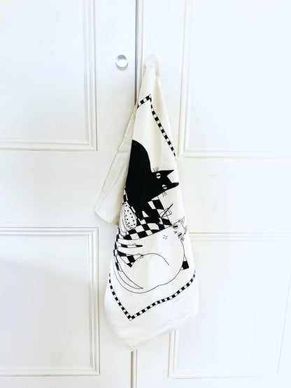 Picnic Cats Cotton Screen Printed Tea Towel