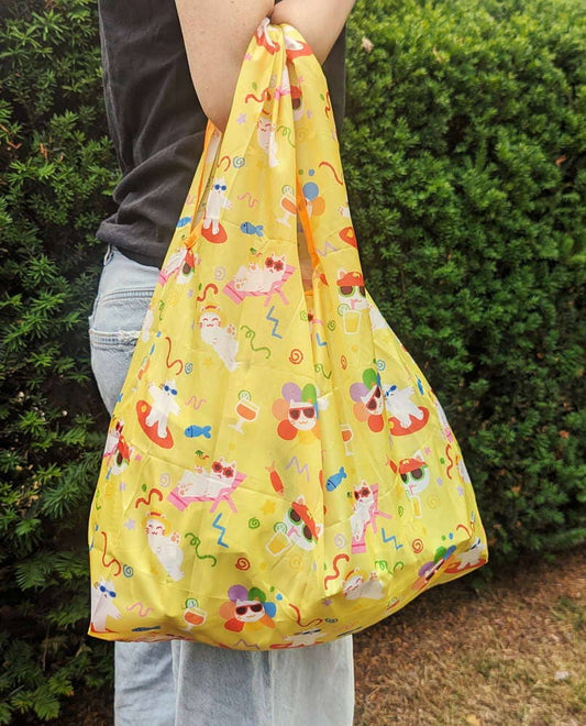 Reusable Grocery Shopping Bag- Vacation Cat