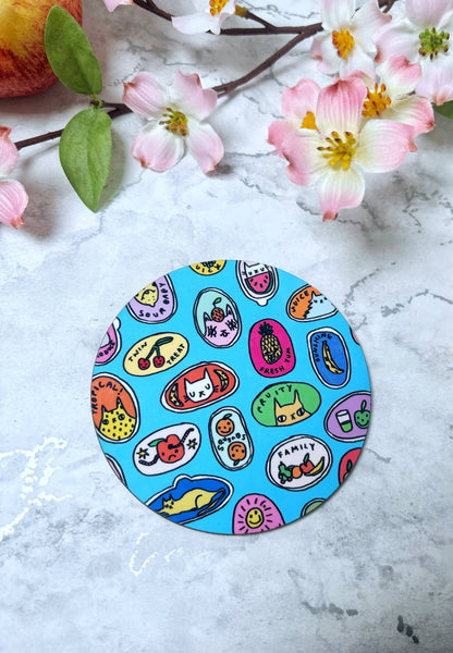 Fruity Cats Sticker Design Drinks Coaster