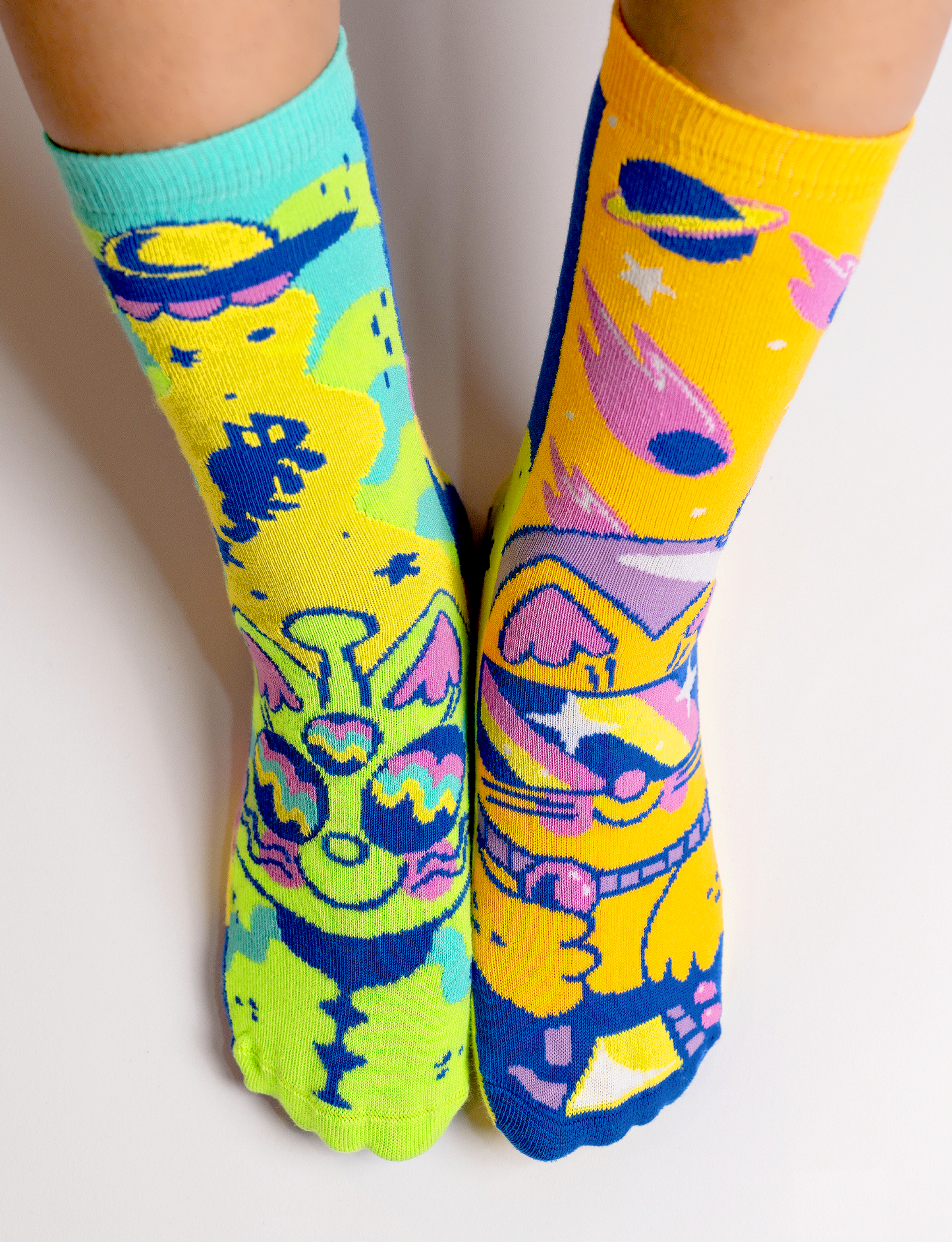 Outer Space Cats Mismatched Socks for Adults