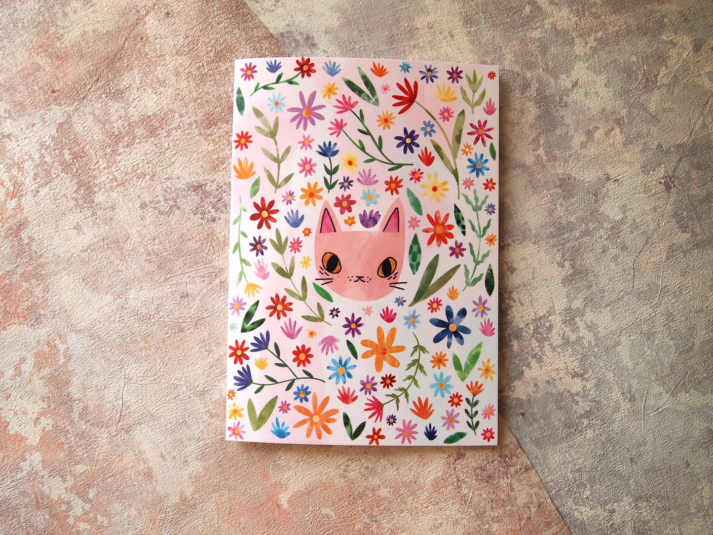 I LIKE CATS - Cat Face and Flowers Birthday Greetings Card