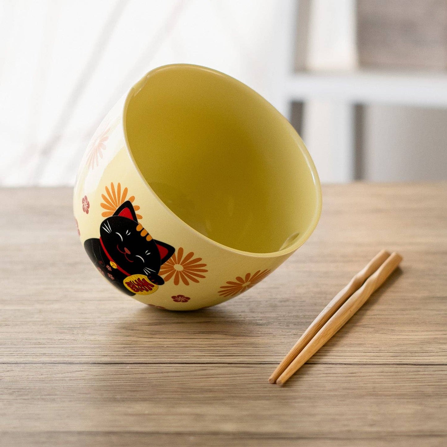 18oz 5"D Donburi Bowl With Chopsticks Set Lucky Cat