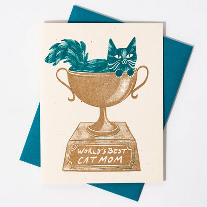 World's Best Cat Mom Risograph Mother's Day Card
