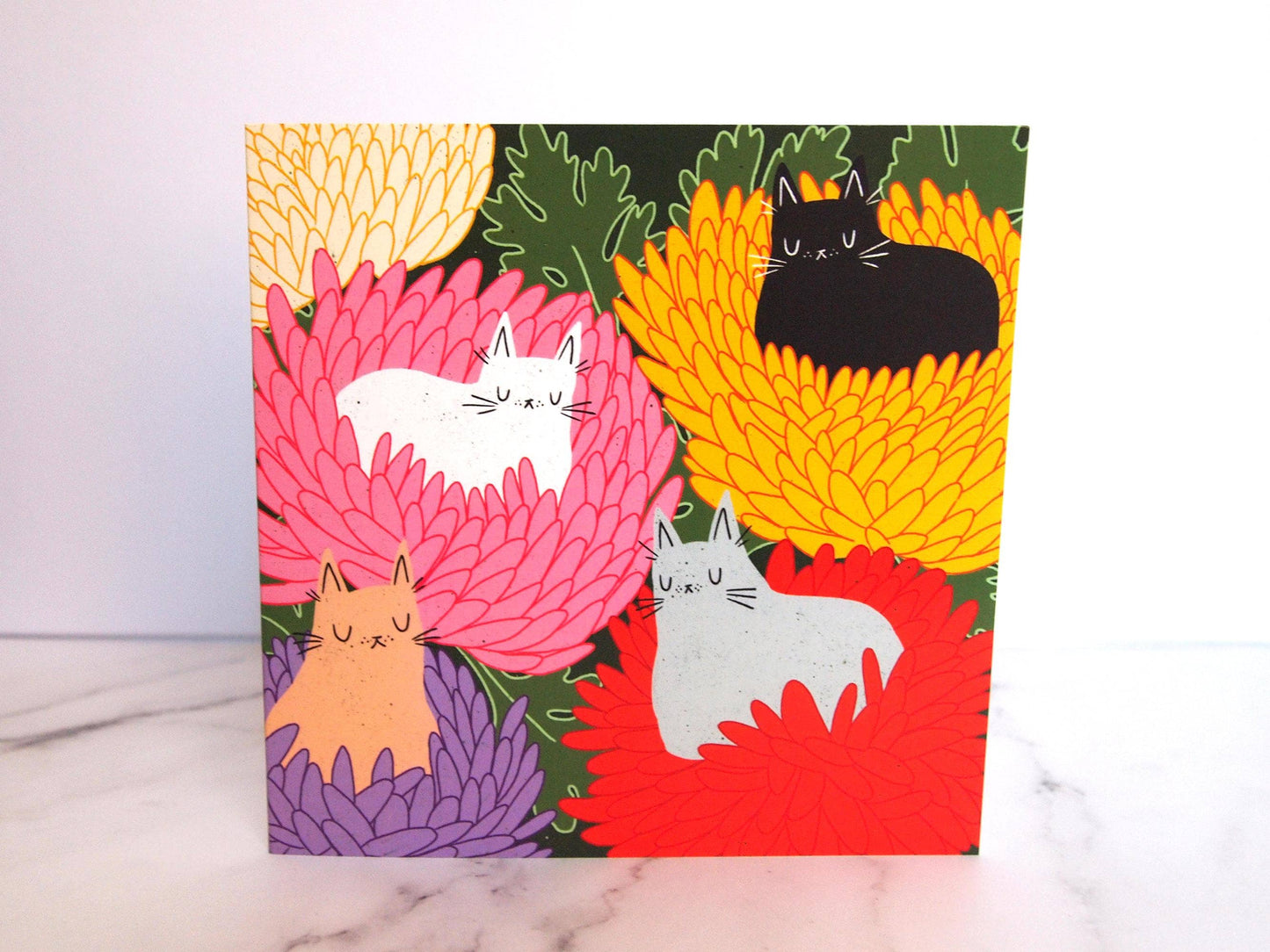 I LIKE CATS - Cats and Chrysanthemum Square Decorative Greeting Card