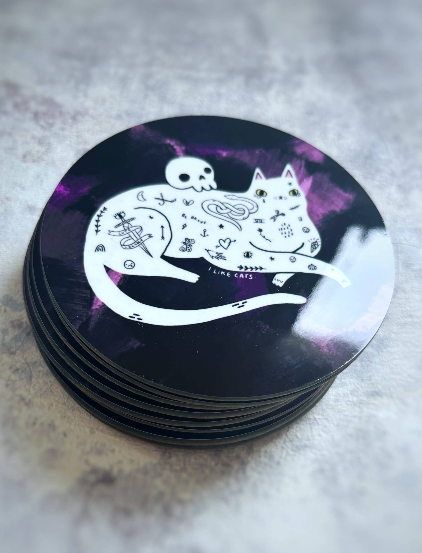 I LIKE CATS - Tattoo Cat Art Drinks Coaster