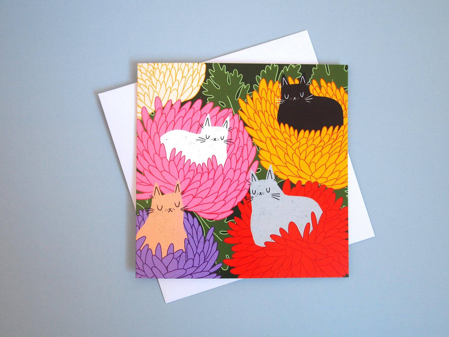 I LIKE CATS - Cats and Chrysanthemum Square Decorative Greeting Card