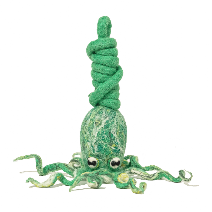 Wool Octopus Cat Toy with 4-Foot Tether - blue, green