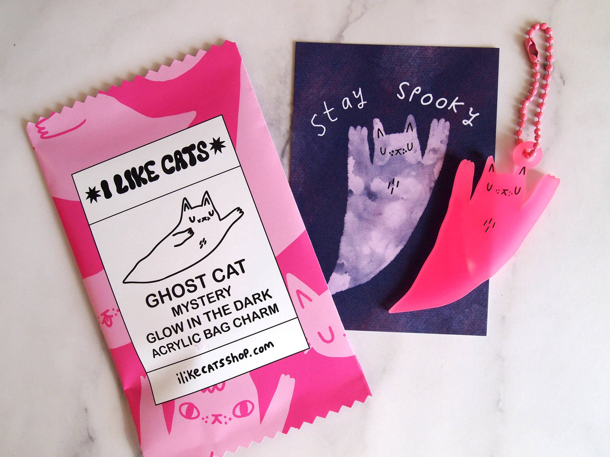 Blind bag Halloween ghost bag charm, glow in the dark pink