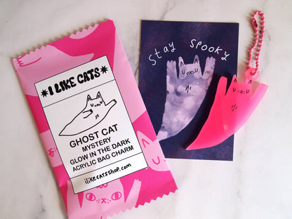 Blind bag Halloween ghost bag charm, glow in the dark pink