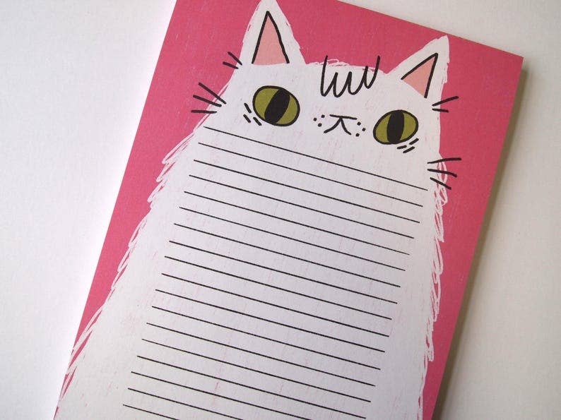 Fluffy white cat illustrated A5 notepad, Listpad,