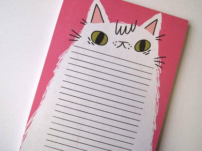 Fluffy white cat illustrated A5 notepad, Listpad,