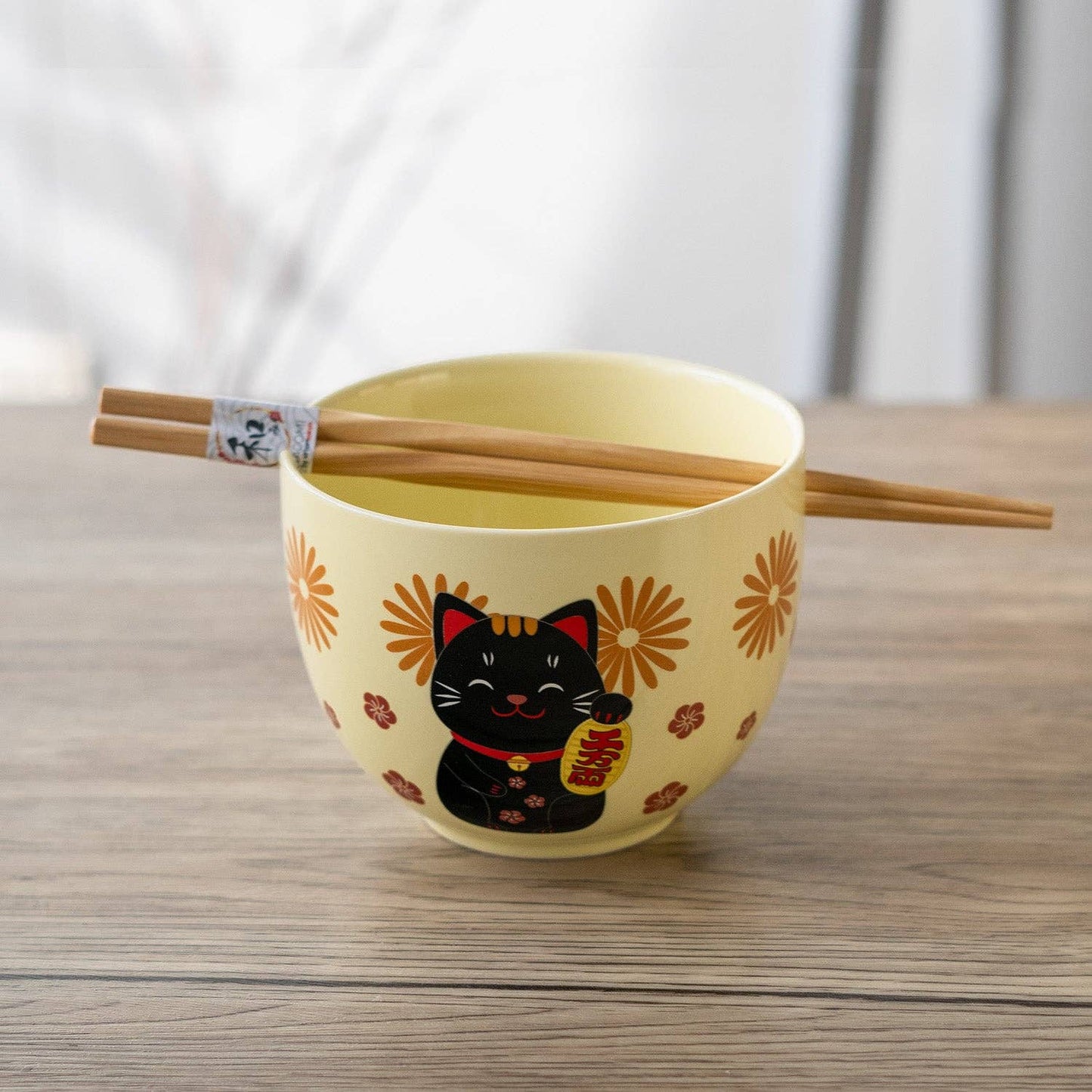 18oz 5"D Donburi Bowl With Chopsticks Set Lucky Cat