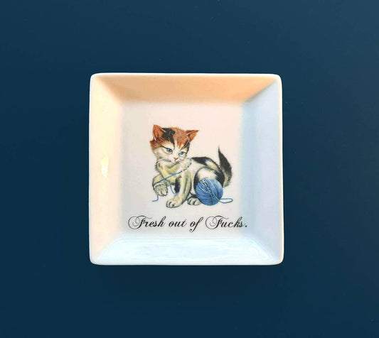 “FRESH OUT OF FUCKS” CAT TRINKET TRAY