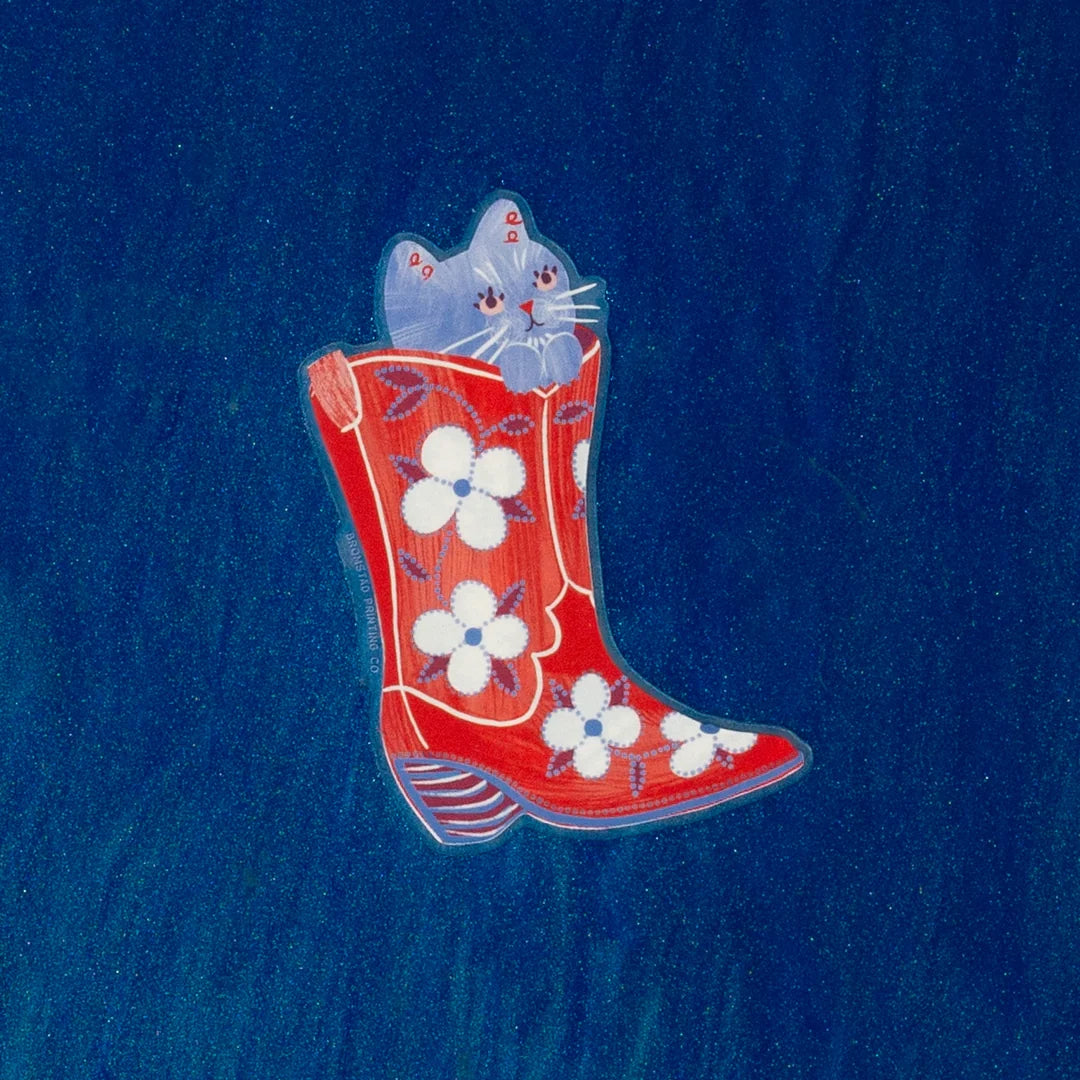 Cowboy Boot Cat Clear Sticker