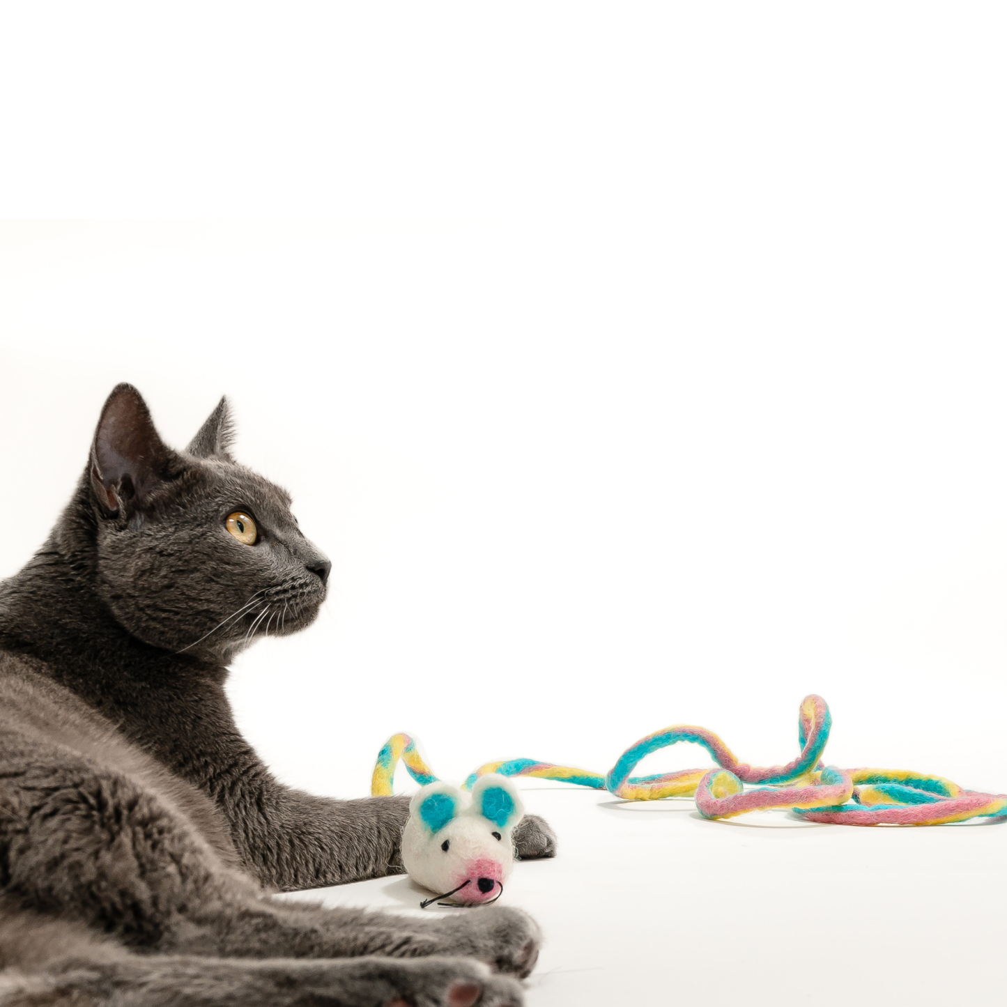 Wool Mouse Cat Toy 6-Foot-Tail - red rainbow unicorn dragon