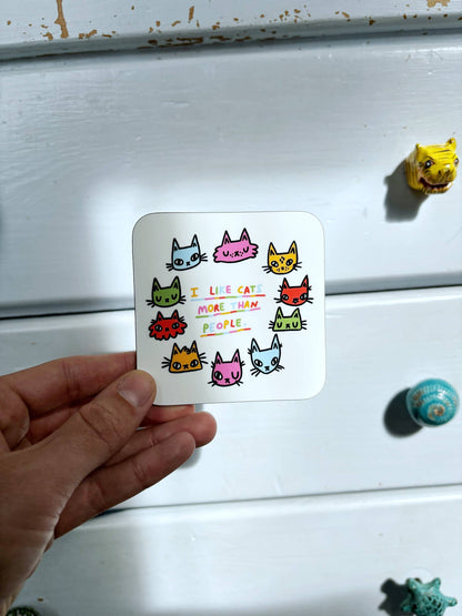 I Like Cats More Than People Cat Art Drinks Coaster