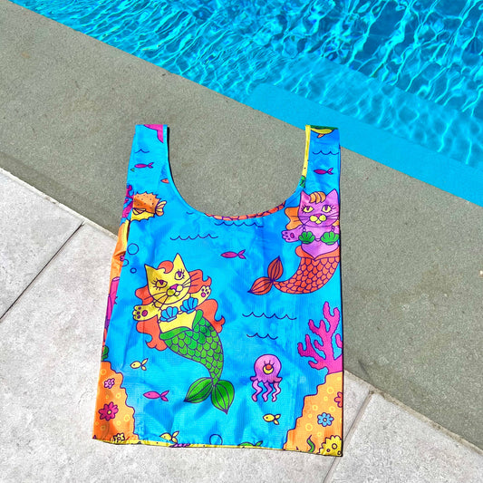 Meowmaid Nylon Foldable Tote Bag
