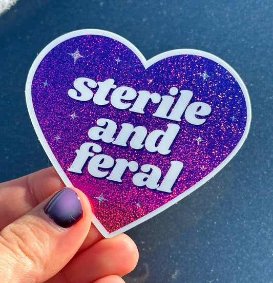 Sterile & Feral Glittery Heart Sticker