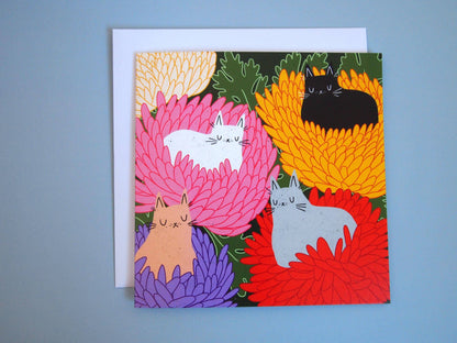 I LIKE CATS - Cats and Chrysanthemum Square Decorative Greeting Card