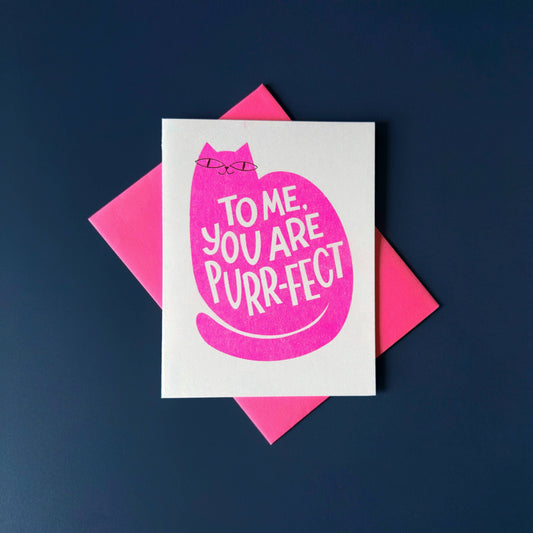 Purrfect Love Cat Valentine Risograph Greeting Card