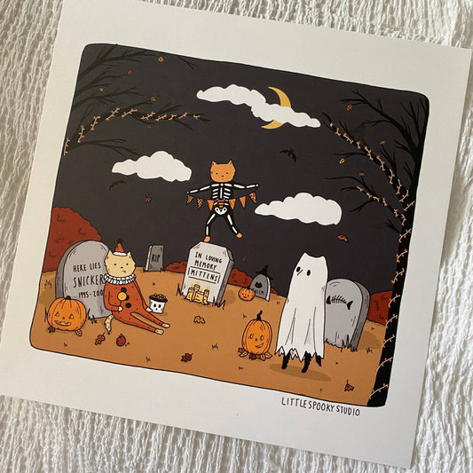 Cat Cemetery Square Art Print